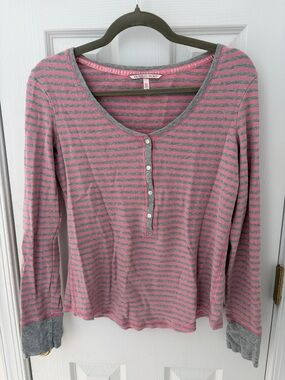 Victoria's Secret Pink and Gray Striped Henley Top